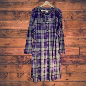 Aria Collection Purple Plaid Fleece Long Line Nightgown 3X